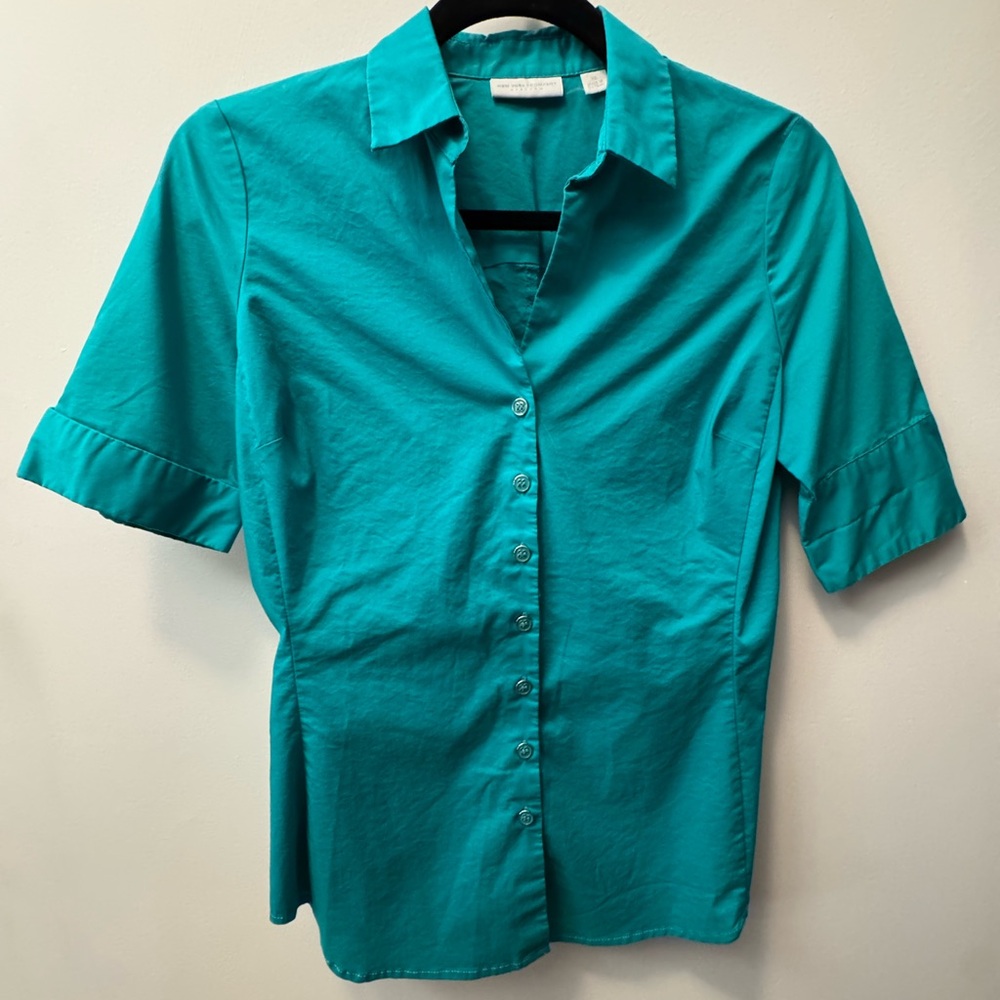 New York & Company Turquoise Button-Down Shirt